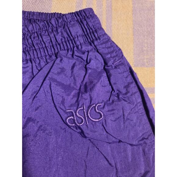 Vintage ASICS Track Pants Windbreaker Nylon Pants Purple Medium Shiny 80s 90s - Picture 1 of 13